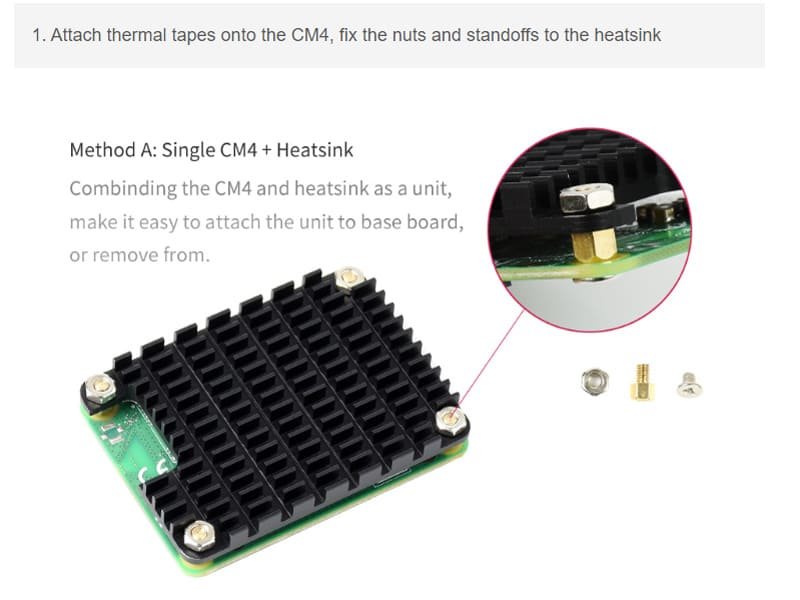 Raspberry Pi Compute Module 4 heatsink with Mounting Holes and Screws 16 22 4 1