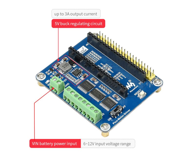 DC Motor Driver Module for Raspberry Pi Pico with Driving up to 4x DC Motors 16 22 1