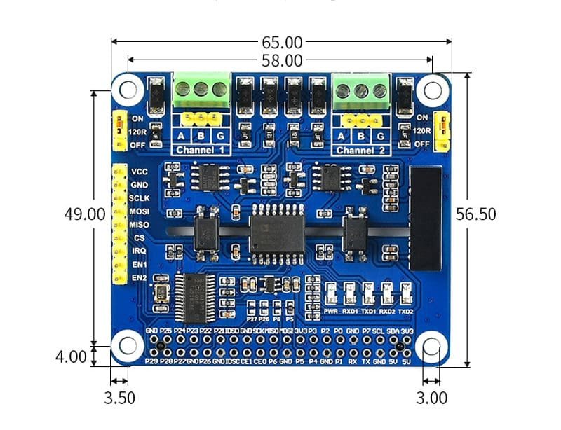2-Channel Isolated RS485 Expansion Board Communication module for Raspberry Pi 4B/3B+ 16 22 17