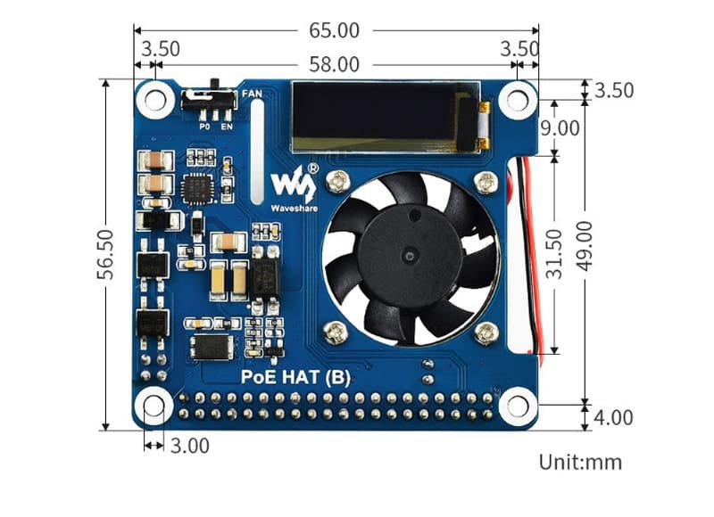 Expansion Board Built-in Cooling Fan For Raspberry Pi 4B/3B+ with 802.3af PoE network 18 22 2 11