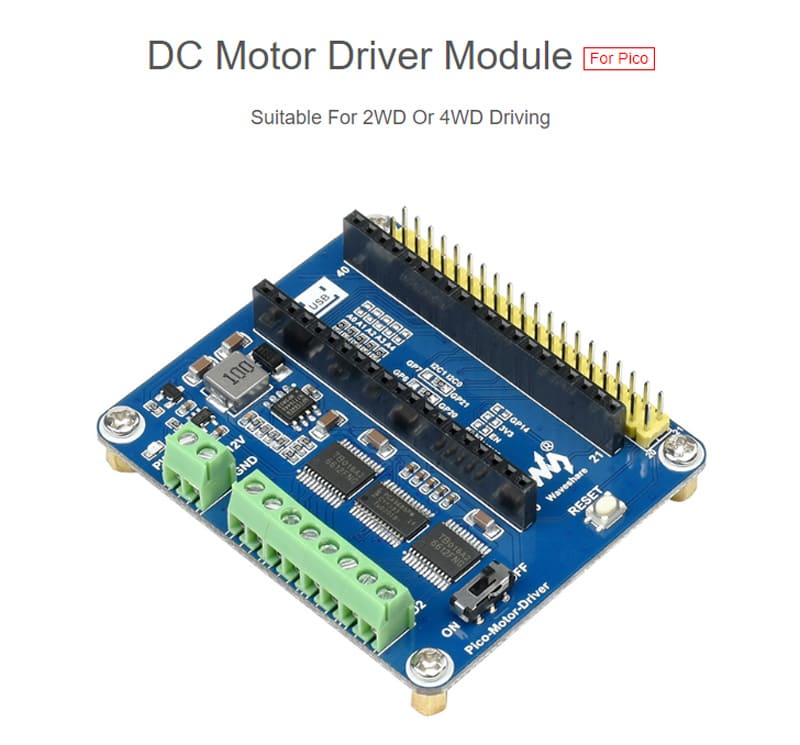 DC Motor Driver Module for Raspberry Pi Pico with Driving up to 4x DC Motors 14 22 3 1