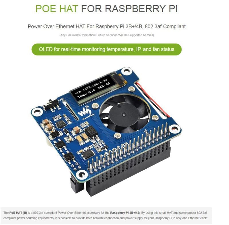 Expansion Board Built-in Cooling Fan For Raspberry Pi 4B/3B+ with 802.3af PoE network 15 33 3