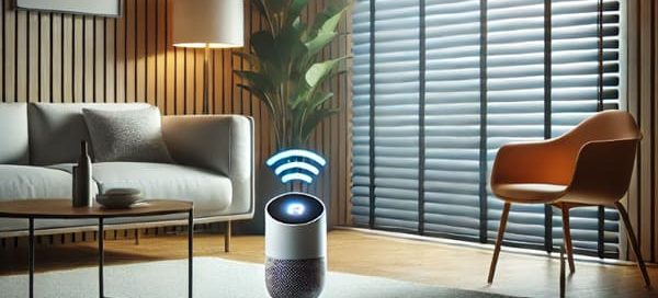 A room with smart blinds partially