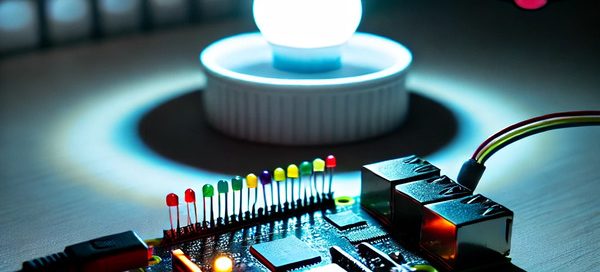 A single LED glowing brightly in a dark room, with various color settings