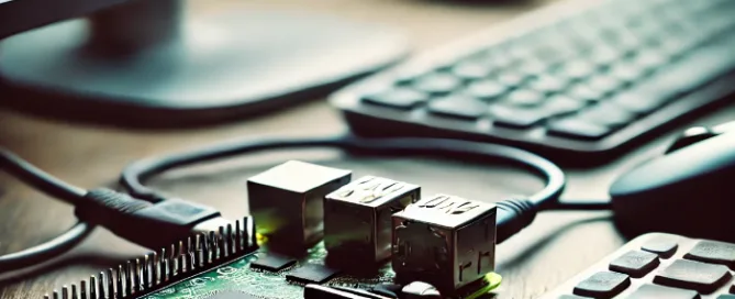 Raspberry Pi connected to a keyboard and mouse