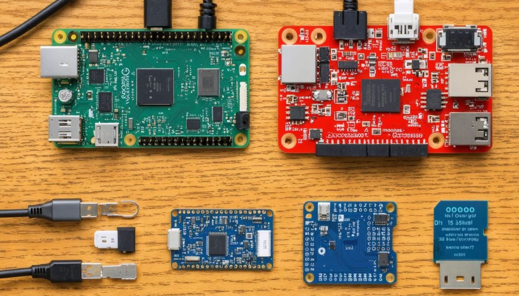 Raspberry vs. Orange Pi 4 Raspberry Pi and Orange Pi side by side on a wooden desk