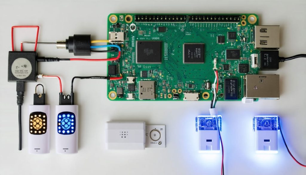 Raspberry vs. Orange Pi 5 Raspberry Pi connected to sensors and LED lights
