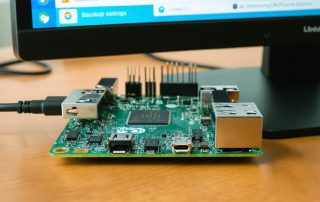 a Raspberry Pi 4 connected to a computer monitor