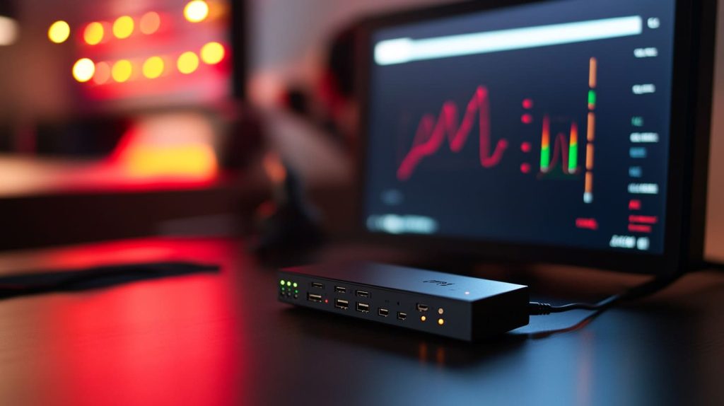 a Raspberry Pi connected to a compact network switch