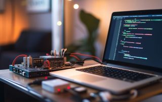 A Raspberry Pi connected to a modern router via an Ethernet cable