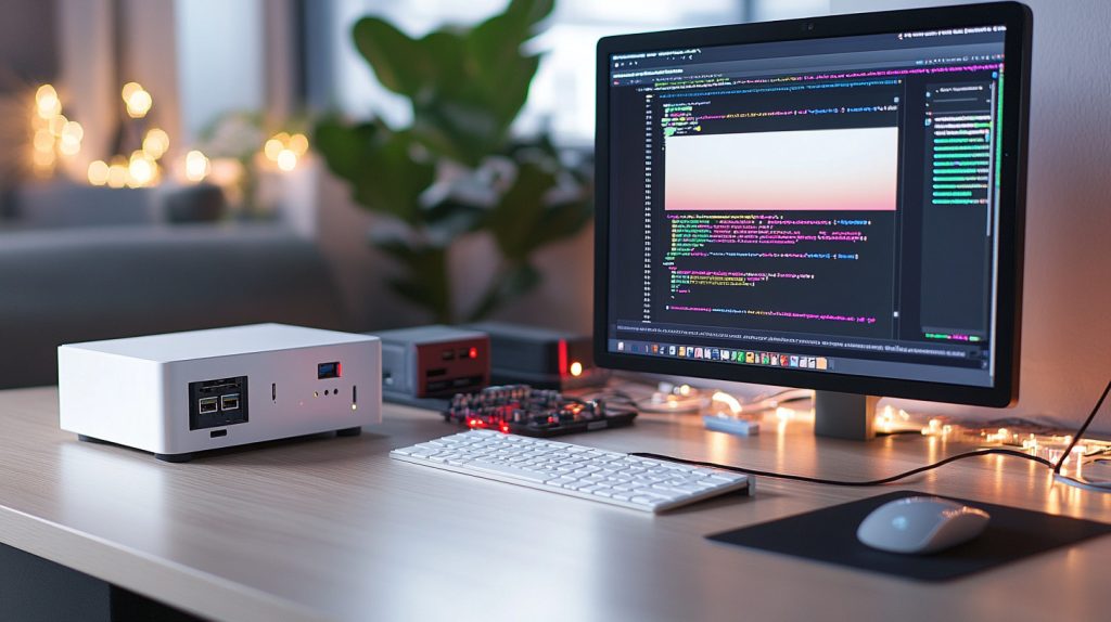 15 Exciting Raspberry Pi Projects You Can Start Today 2 A Raspberry Pi setup on a desk, connected to a monitor, keyboard, and mouse