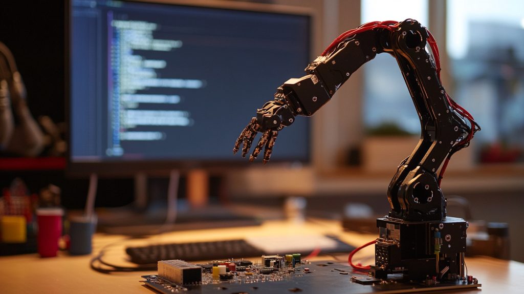 15 Exciting Raspberry Pi Projects You Can Start Today 1 A creative workspace with a Raspberry Pi-powered robotic arm in the foreground