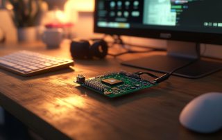 Raspberry Pi 4 setup on a wooden desk-1
