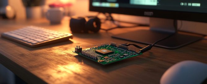 Raspberry Pi 4 setup on a wooden desk-1