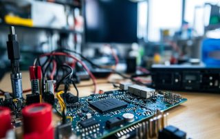Raspberry Pi board, with wires and components visible-1