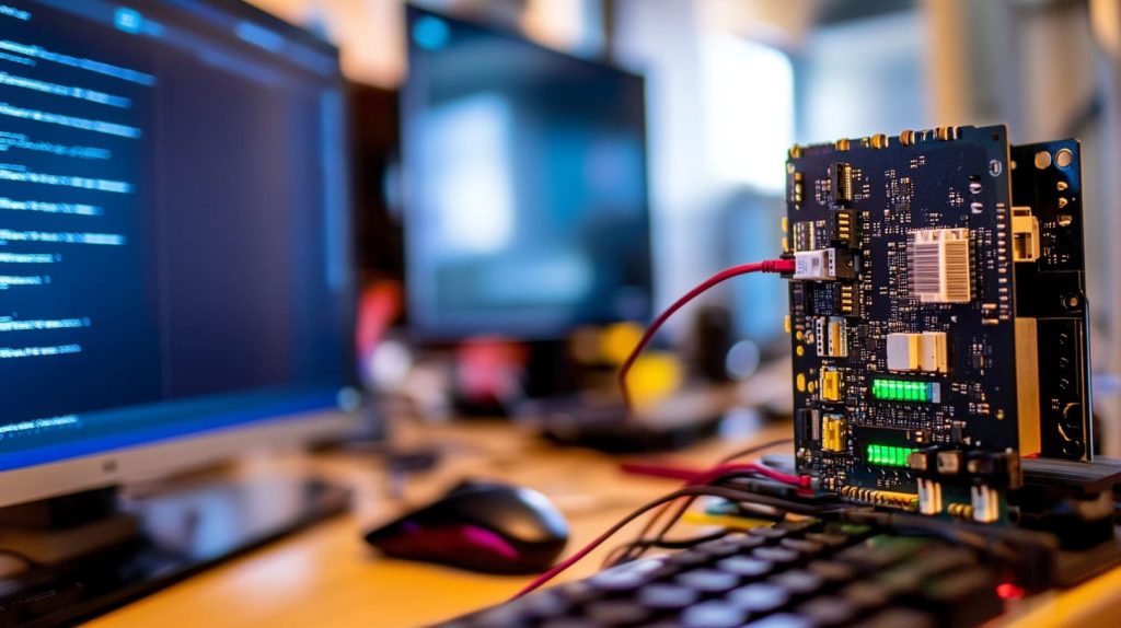 a Raspberry Pi setup on a tidy wooden desk