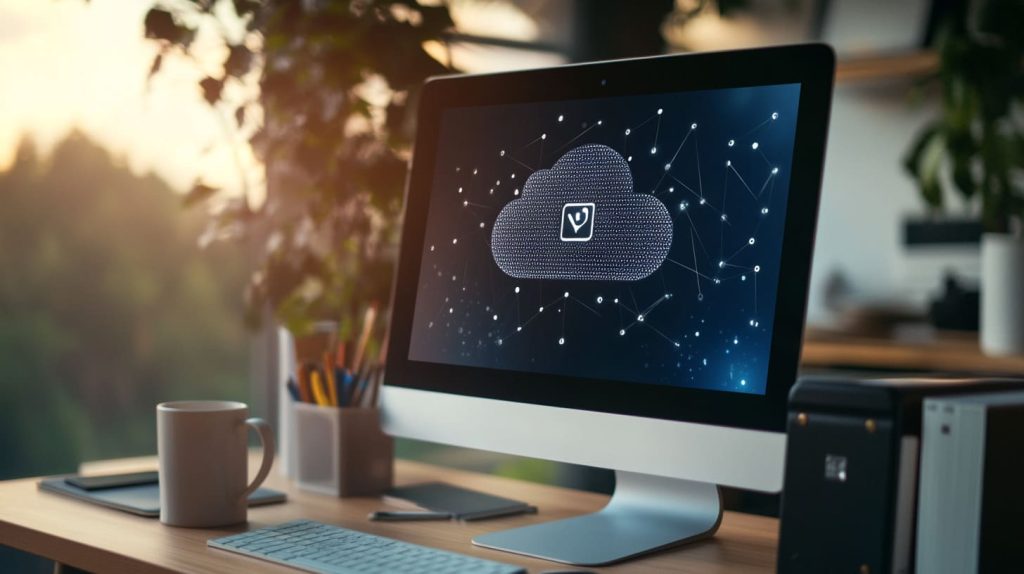 computer desktop showing a cloud storage icon