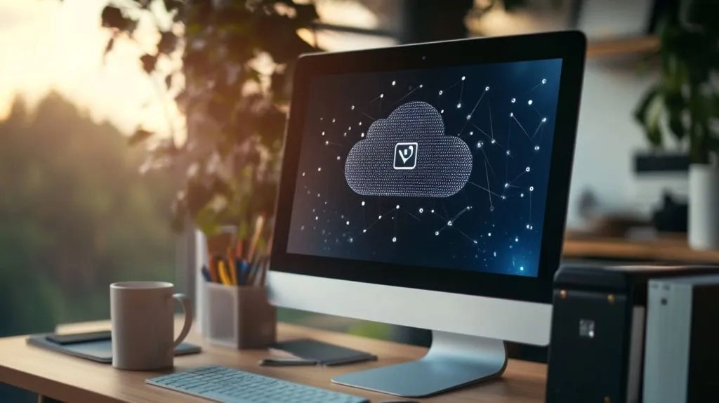computer desktop showing a cloud storage icon