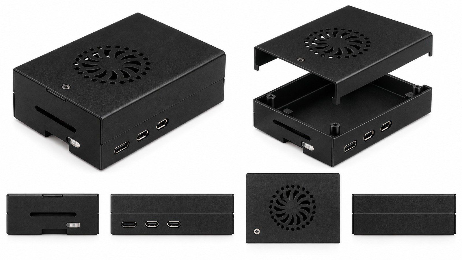 Private Label Raspberry Pi 5 Cases: A Guide for Resellers 5 Generic thermal and power-planning workbench with an unbranded USB-C cable, finned metal form, fan shape and checklist card