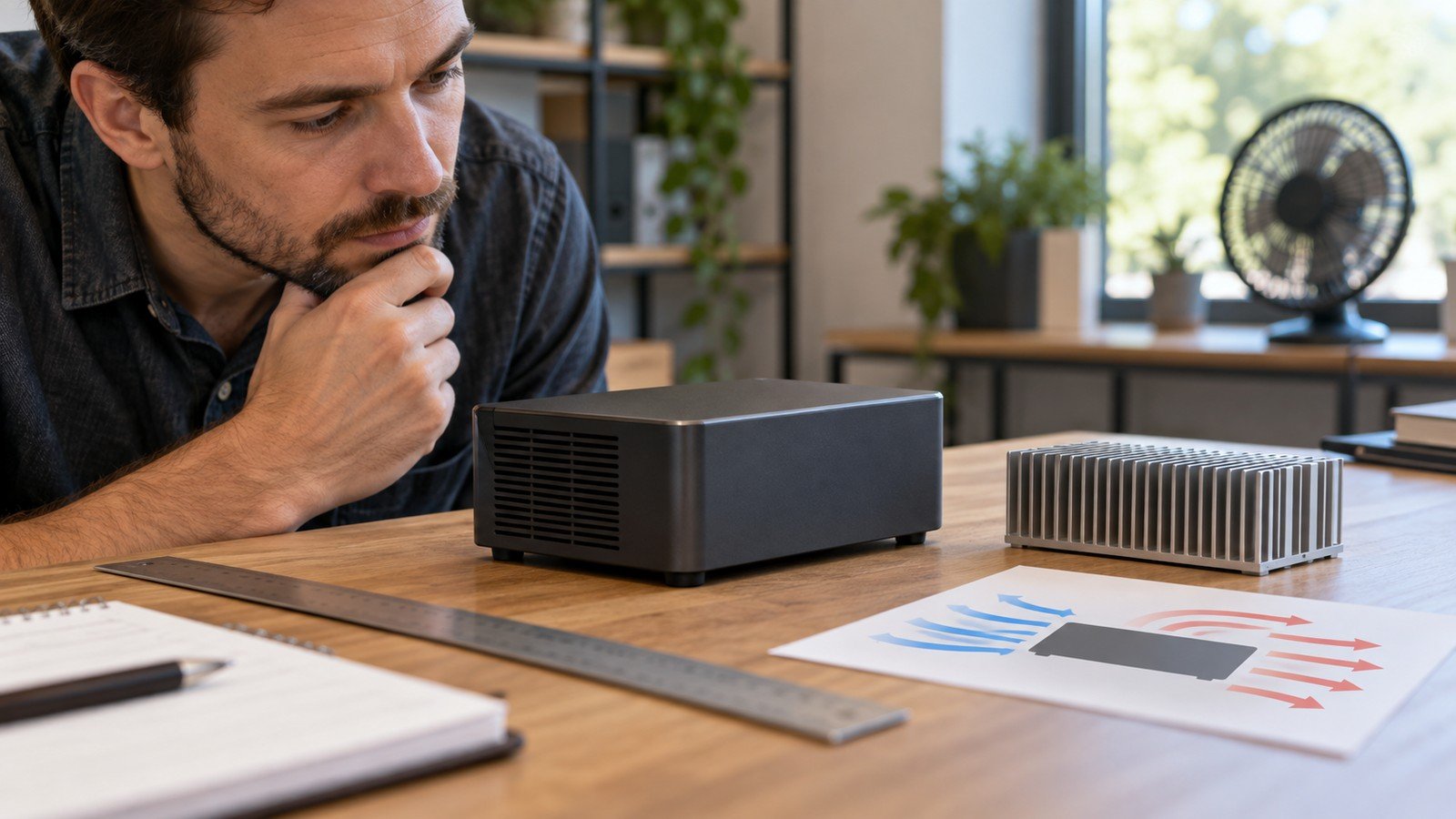Raspberry Pi 5 Case for Industrial Use: What Buyers Should Check Before Ordering 4 Editorial thermal planning scene with generic heatsink material, airflow concept and edge deployment workspace