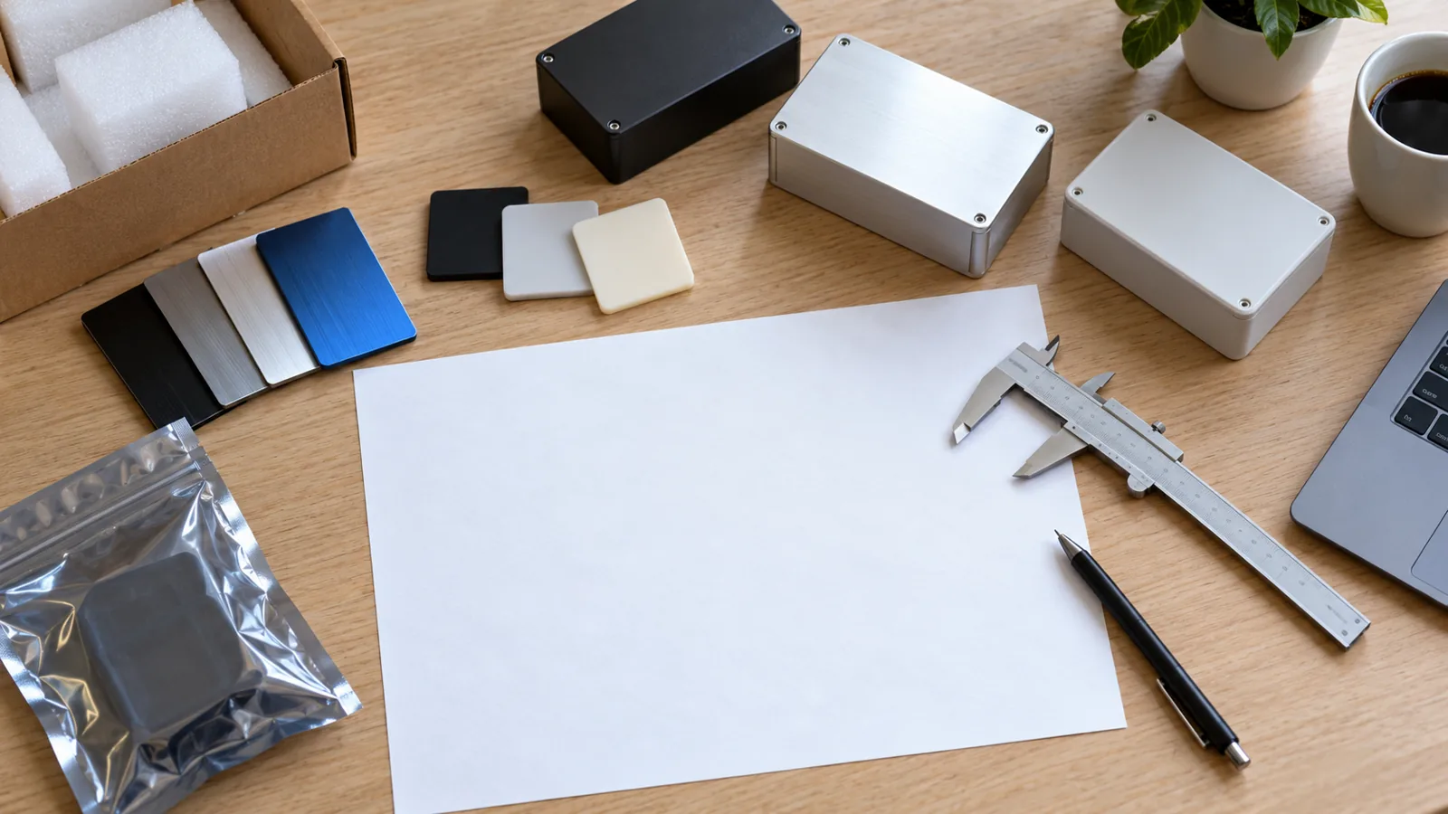 Custom Raspberry Pi 5 Case: What to Prepare Before Requesting a Quote 2 Unbranded case quotation preparation materials with calipers and material samples